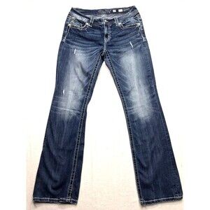 MISS ME Signature Boot Jeans Women 30x32 Faded Distressed Light Wash Denim Blue